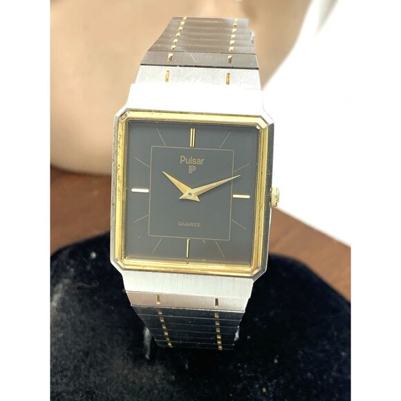 Pulsar By Seiko Watch Y100-5809 Quartz Tank Vintage Gray Dial Two Tone Steel - Picture 1 of 13